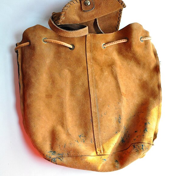 Patricia Nash Casape Burnished Cognac Suede Drawstring Backpack Boho Western L - Picture 11 of 16